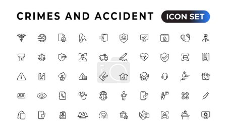 Illustration for Crimes and accident linear icons collection.Set of thin line web icon set, simple outline icons collection, Pixel Perfect icons, Simple vector illustratio - Royalty Free Image