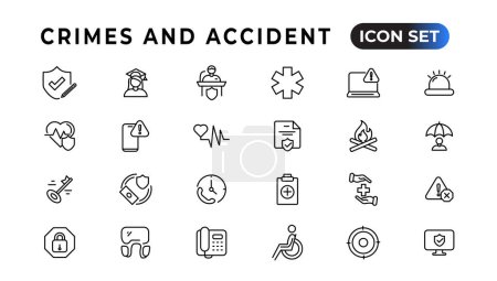Ilustración de Crimes and accident linear icons collection.Set of thin line web icon set, simple outline icons collection, Pixel Perfect icons, Simple vector illustratio - Imagen libre de derechos