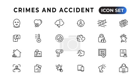 Illustration for Crimes and accident linear icons collection.Set of thin line web icon set, simple outline icons collection, Pixel Perfect icons, Simple vector illustratio - Royalty Free Image