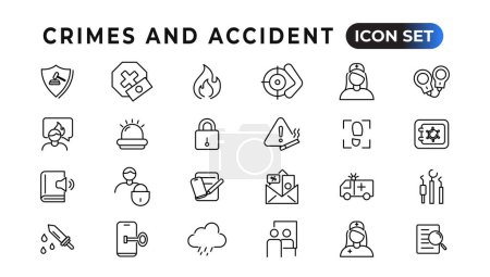 Ilustración de Crimes and accident linear icons collection.Set of thin line web icon set, simple outline icons collection, Pixel Perfect icons, Simple vector illustratio - Imagen libre de derechos