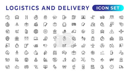 Illustration for Logistics and delivery linear icons collection.Set of thin line web icon set, simple outline icons collection, Pixel Perfect icons, Simple vector illustration - Royalty Free Image