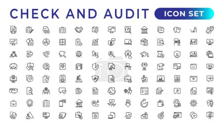 Illustration for Check and audit line icons collection. Set of thin line web icon set, simple outline icons collection, Pixel Perfect icons, Simple vector illustration - Royalty Free Image