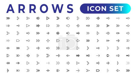 Téléchargez les illustrations : Icônes fléchées ensemble de ligne mince jeu d'icônes web, simple collection d'icônes de contour, Pixel Perfect icônes, Illustration vectorielle simple - en licence libre de droit