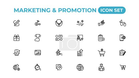 Illustration for Marketing and promotion linear icons collection.Set of thin line web icon set, simple outline icons collection, Pixel Perfect icons, Simple vector illustration - Royalty Free Image