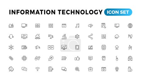 Illustration for Information technology line icons collection. Big UI icon set in a flat design. Thin outline icons pack - Royalty Free Image