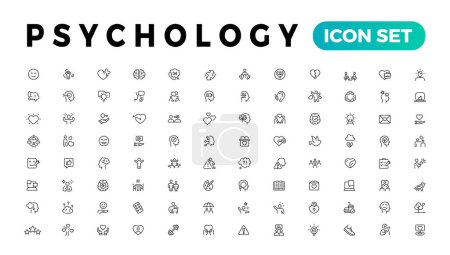 Illustration for Psychology, Positive thinking line icons collection. Psychology, charity, family, happy, peace icons. UI icon set. Thin outline icons pack - Royalty Free Image