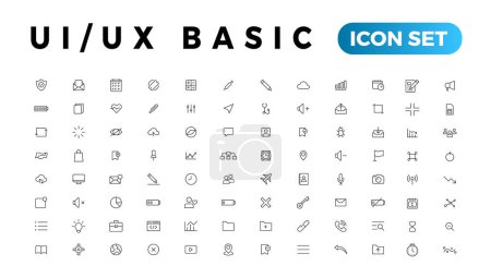 Illustration for Basic User Interface Essential Set. ui/ux Line Outline Icons. For App, Web, Print. Editable Stroke. - Royalty Free Image