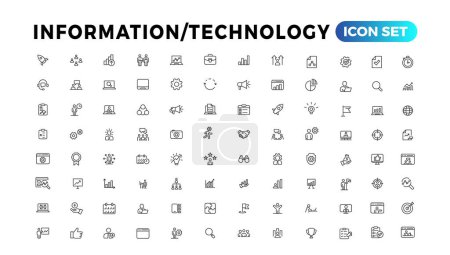 Ilustración de Colección de iconos de línea de dispositivos y tecnología de la información. Icono de interfaz de usuario grande en un diseño plano. Paquete de iconos de contorno delgado - Imagen libre de derechos
