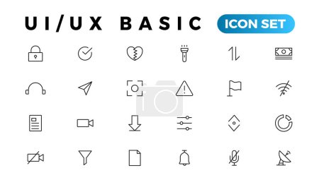 Illustration for Basic User Interface Essential Set. ui/ux Line Outline Icons. For App, Web, Print. Editable Stroke. - Royalty Free Image