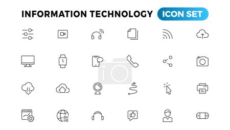 Téléchargez les illustrations : Information technology line icons collection. Big UI icon set in a flat design. Thin outline icons pack - en licence libre de droit