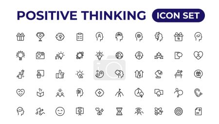 Téléchargez les illustrations : Icônes de ligne de pensée positive collection.Thin aperçu icônes pack - en licence libre de droit