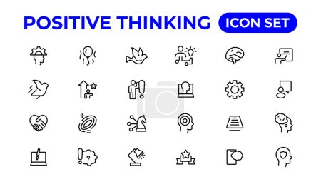 Illustration for Positive thinking line icons collection.Thin outline icons pack - Royalty Free Image