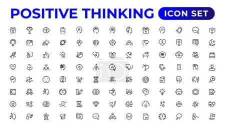 Téléchargez les illustrations : Icônes de ligne de pensée positive collection.Thin aperçu icônes pack - en licence libre de droit