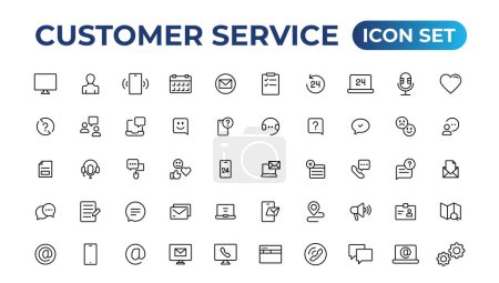 Ilustración de Conjunto de iconos de servicio al cliente. Contiene iconos satisfechos con el cliente, asistencia, experiencia, retroalimentación, operador y soporte técnico. - Imagen libre de derechos