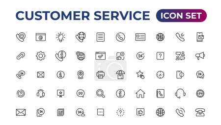 Téléchargez les illustrations : Service à la clientèle icône ensemble. Contenant des icônes de satisfaction du client, d'assistance, d'expérience, de rétroaction, d'opérateur et de support technique. - en licence libre de droit