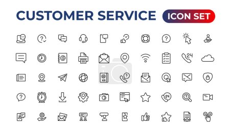 Téléchargez les illustrations : Service à la clientèle icône ensemble. Contenant des icônes de satisfaction du client, d'assistance, d'expérience, de rétroaction, d'opérateur et de support technique. - en licence libre de droit