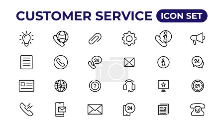 Illustration for Customer service icon set. Containing customer satisfied, assistance, experience, feedback, operator and technical support icons.Thin outline icons pack - Royalty Free Image
