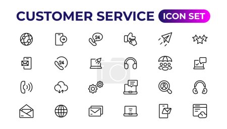 Illustration for Customer service icon set. Containing customer satisfied, assistance, experience, feedback, operator and technical support icons.Thin outline icons pack - Royalty Free Image