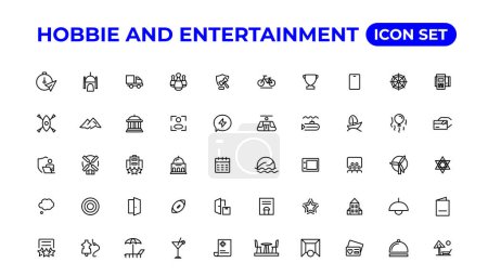 Illustration for Set of outline hobbies and entertainment icons.Thin outline icons pack - Royalty Free Image