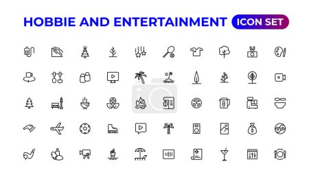 Illustration for Set of outline hobbies and entertainment icons.Thin outline icons pack - Royalty Free Image