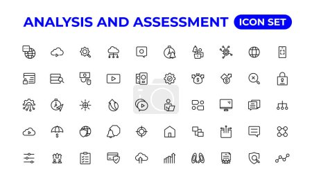 Illustration for Analysis and assessment line icons collection.Thin outline icons pack - Royalty Free Image