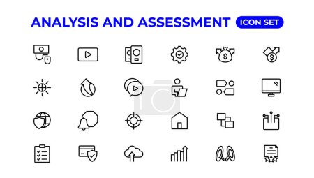 Illustration for Analysis and assessment line icons collection.Thin outline icons pack - Royalty Free Image