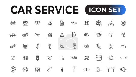 Ilustración de Conjunto de iconos de servicio de coche con trazo editable y fondo blanco. Servicio automático, conjunto de iconos de reparación de automóviles. Servicio de coches y garaje - Imagen libre de derechos