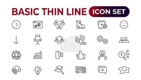Illustration for Web icons. Business, finance, seo, shopping, logistics, medical, health, people, teamwork, contact us, arrows, technology, social media, education, creativity.Set of thin line web icon set, simple outline icons collection, Pixel Perfect icons, Simple - Royalty Free Image