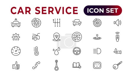 Illustration for Car service icon set with editable stroke and white background. Auto service, car repair icon set. Car service and garage - Royalty Free Image