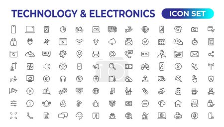 Illustration for Technology and Electronics and Devices web icons in line style. Device, phone, laptop, communication, smartphone, ecommerce. Vector illustration. - Royalty Free Image