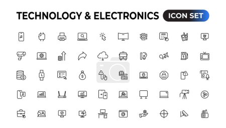 Illustration for Technology and Electronics and Devices web icons in line style. Device, phone, laptop, communication, smartphone, ecommerce. Vector illustration. - Royalty Free Image