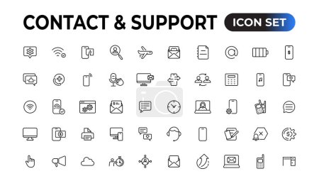 Ilustración de Contacta y apoya los iconos web en estilo de línea. Icono web y móvil. Chat, soporte, mensaje, teléfono. Ilustración vectorial - Imagen libre de derechos