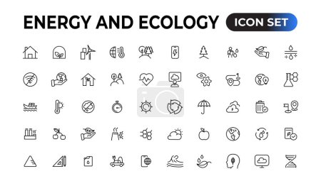 Illustration for Energy and Ecology Line Editable Icons set. Vector illustration in modern thin line style of eco related icons: protection, planet care, natural recycling power. Pictograms and infographics - Royalty Free Image