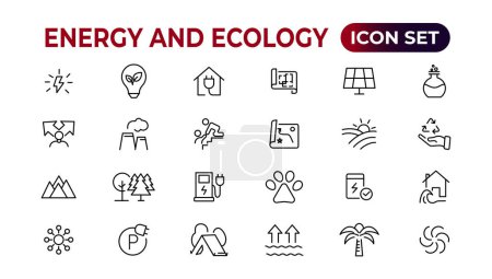 Illustration for Energy and Ecology Line Editable Icons set. Vector illustration in modern thin line style of eco related icons: protection, planet care, natural recycling power. Pictograms and infographics - Royalty Free Image
