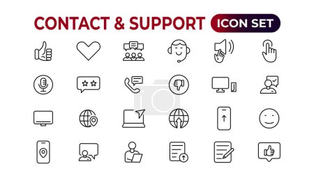 Illustration for Contact and support web icons in line style. Web and mobile icon. Chat, support, message, phone. Vector illustration - Royalty Free Image