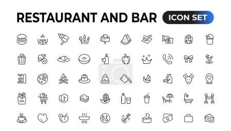 Ilustración de Colección de iconos de línea de restaurante. Comida, servicio, bar, iconos del alcohol. Conjunto de iconos UI. Envase de iconos delgados. Ilustración vectorial - Imagen libre de derechos