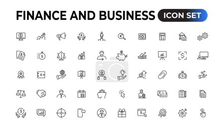 Ilustración de Finanzas y línea de negocio colección de iconos. Icono de interfaz de usuario grande en un diseño plano. Envase de iconos delgados. Ilustración vectorial - Imagen libre de derechos