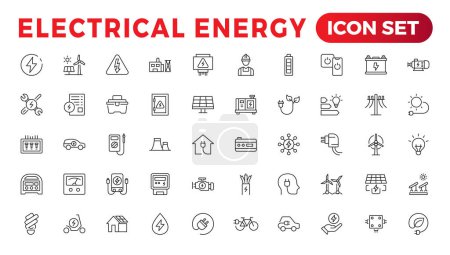 Ilustración de Energía eléctrica, electricidad. Esquema colección de iconos - Imagen libre de derechos