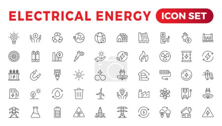 Illustration for Electrical energy, electricity. Outline icon collection - Royalty Free Image