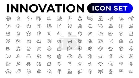 Illustration for Innovation icon set. Containing creativity, invention, prototype, visionary, idea generation.Outline icon collection - Royalty Free Image