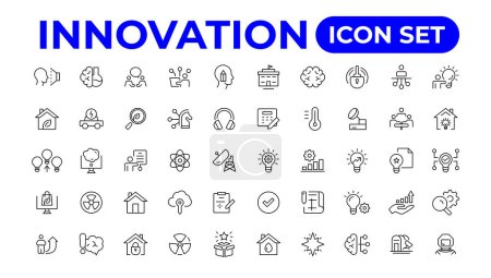 Téléchargez les illustrations : Ensemble d'icônes d'innovation. Contenant créativité, invention, prototype, visionnaire, génération d'idées. - en licence libre de droit