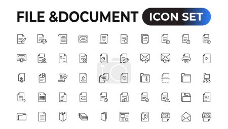 Illustration for Set of file and document Icons. Simple line art style icons pack. Vector illustration - Royalty Free Image