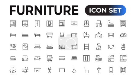 Illustration for Furniture black icons Vector set. Furniture illustration symbol collection flat Set of thin line web icon set, simple outline icons collection, Pixel Perfect icons, Simple vector illustration - Royalty Free Image