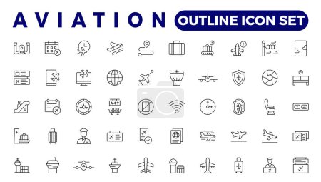 Téléchargez les illustrations : Aperçu simple Ensemble d'icônes de l'aviation. Icônes de style linéaire pac - en licence libre de droit