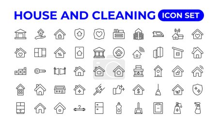 Téléchargez les illustrations : Ensemble d'icônes de nettoyage de maison.Collection d'icônes de nettoyage. - en licence libre de droit