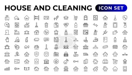 Illustration for House cleaning icon set.Cleaning icon collection.Outline icon collection - Royalty Free Image