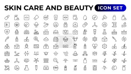 Illustration for Skin care and beauty. Attributes of beauty for women.Skin care line icons set. - Royalty Free Image