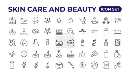 Illustration for Skin care and beauty. Attributes of beauty for women.Skin care line icons set. - Royalty Free Image