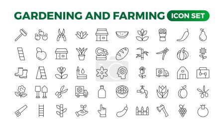 Set of outline icons related to gardening, landscaping, and farming. Linear icon collection.Set of horticulture Icons. Farming and agriculture outline icon collection. Outline icon set.
