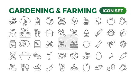 Set of outline icons related to gardening, landscaping, and farming. Linear icon collection.Set of horticulture Icons. Farming and agriculture outline icon collection. Outline icon set.
